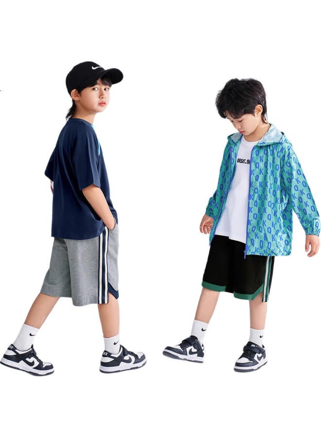 Qq Duck Children'S Clothing, Boys' Shorts, Casual Sports, Student And Youth Wear, Elastic Waistband, Dark Blue; 150 - Image 1