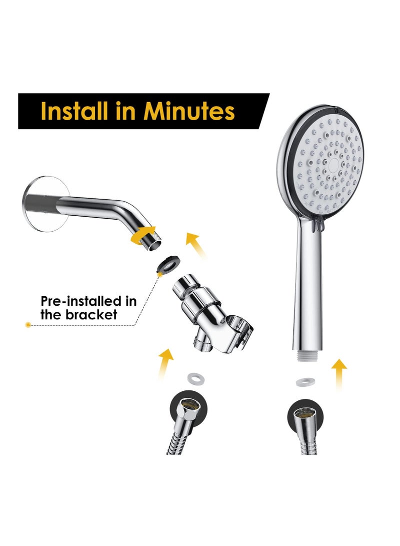Y&D SYOSI, 6-Mode High Pressure Shower Heads and Built-in Power Wash Sprayer, Adjustable Bracket Extra Stainless Steel Hose  - Image 2