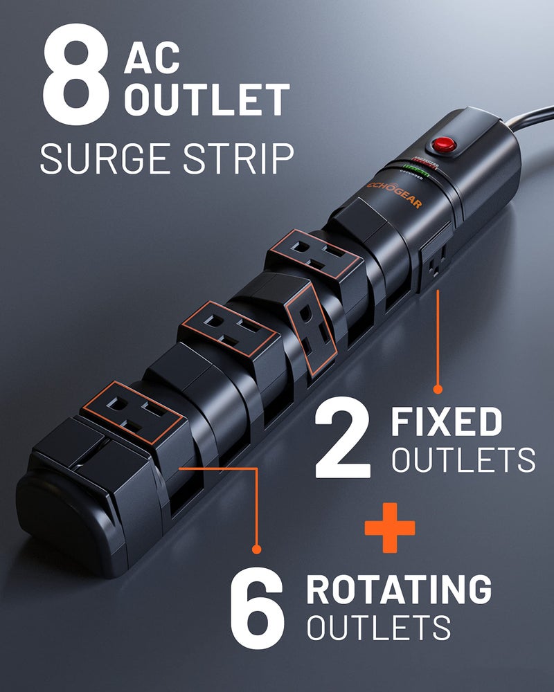ECHOGEAR VoltSpin Surge Protector Power Strip with Rotating Outlets, Flat Plug, Long Cord, & Mounting Holes - Power Strip with Heavy Duty Surge Suppression Plus Built-in Cable Management - Image 2