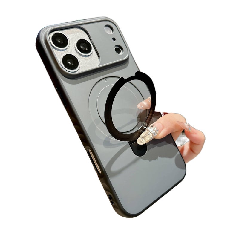MS Acrylic Protective Case for iPhone 16 / 16 Plus / 16 Pro / 16 Pro Max with Kickstand and Skin Feel plus Matte Finish plus Anti-Slip Grip in Black - Image 1