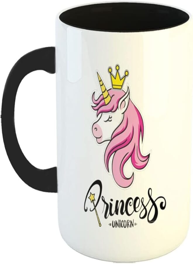 Happu - Printed Ceramic Unicorn Coffee Mug, Design - Princess Unicorn, Cute, Stylish, Gifts for Girls, Boys, Bestfriends, Relatives, Sister, Brother, Milk Cup, Under 400, 325 ML, 948-BK