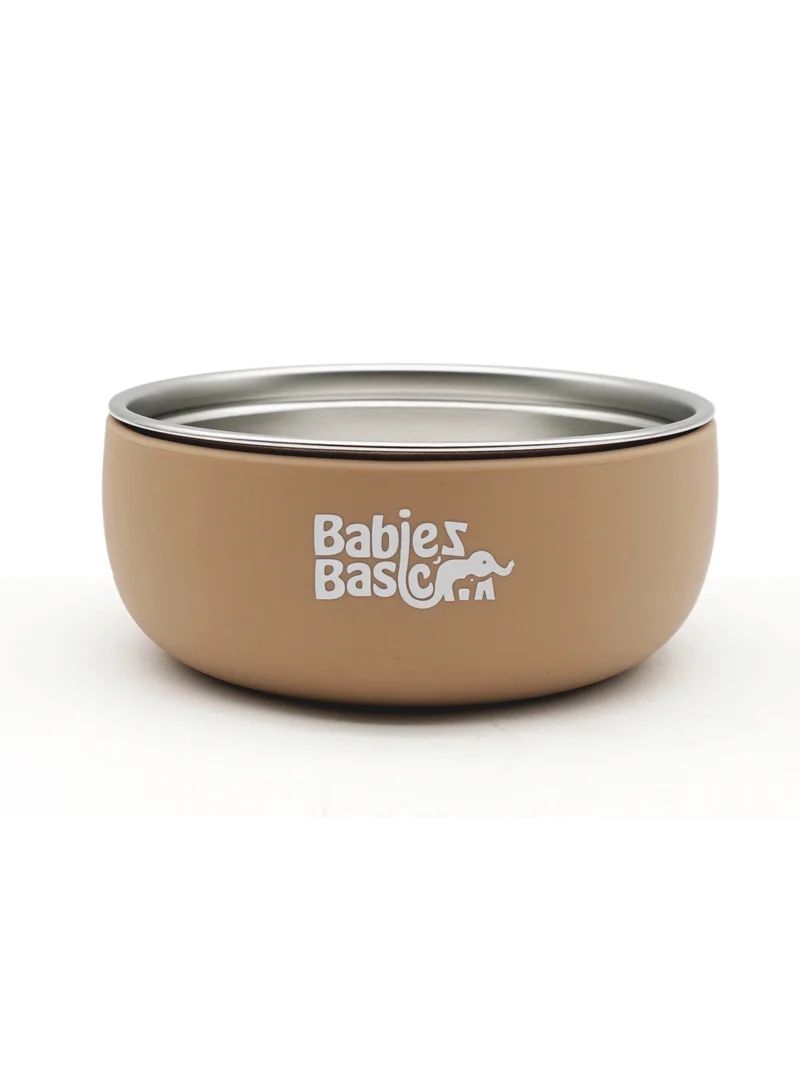 Babies Basic Babies Basic Stainless Steel Bowl with Silicone Sleeve for Kids, Brown