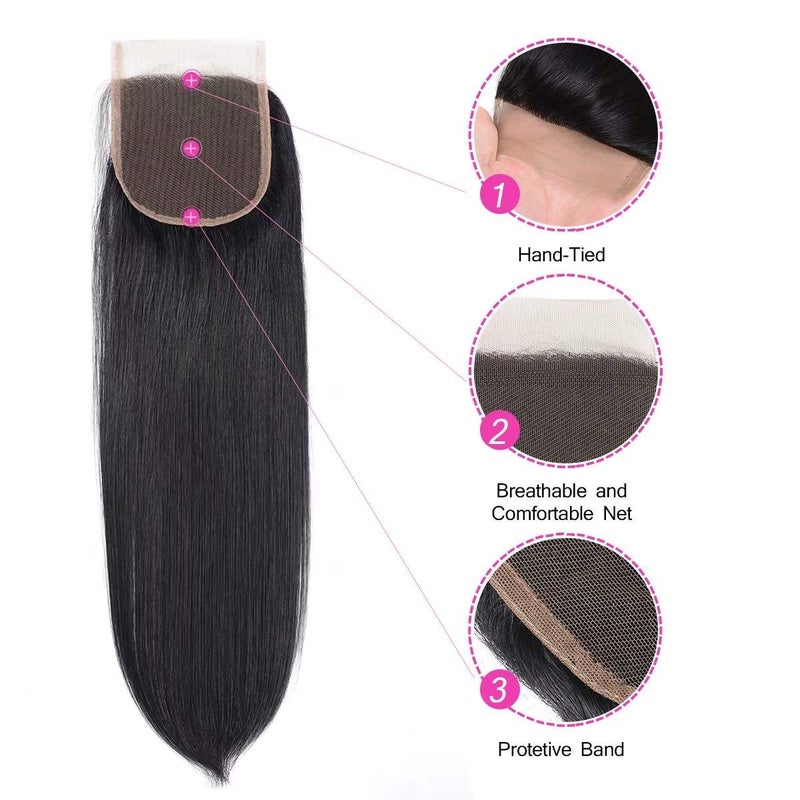 Rebasar Straight Lace Closure Human Hair 4x4 HD Lace Closure 10 Inch Unprocessed Brazilian Virgin Hair Lace Frontal Free Part Closure 100% Human Hair Extensions for Black Women Pre Plucked Natural Black - Image 4