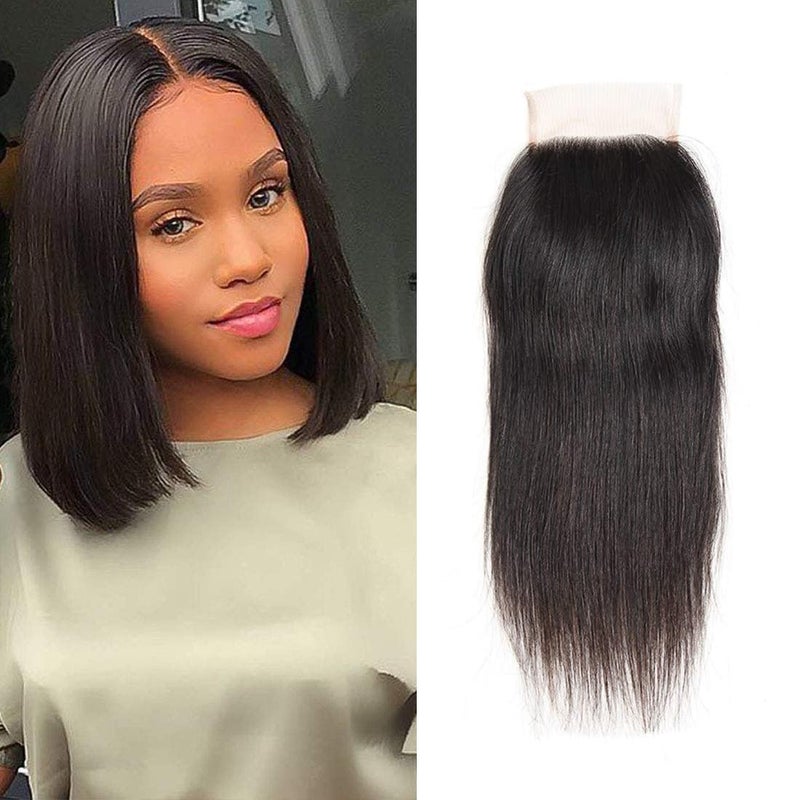 Rebasar Straight Lace Closure Human Hair 4x4 HD Lace Closure 10 Inch Unprocessed Brazilian Virgin Hair Lace Frontal Free Part Closure 100% Human Hair Extensions for Black Women Pre Plucked Natural Black - Image 1
