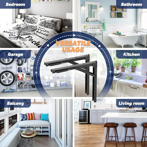 Ultrawall 24 inch Black Sturdy Folding Shelf Brackets, Heavy Duty Adjustable Steel Wall Mounted Collapsible Shelf Bracket, Max Load 550lb - Image 5