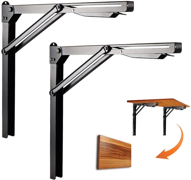 Ultrawall 24 inch Black Sturdy Folding Shelf Brackets, Heavy Duty Adjustable Steel Wall Mounted Collapsible Shelf Bracket, Max Load 550lb - Image 1