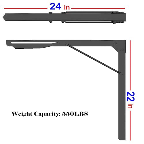 Ultrawall 24 inch Black Sturdy Folding Shelf Brackets, Heavy Duty Adjustable Steel Wall Mounted Collapsible Shelf Bracket, Max Load 550lb - Image 2