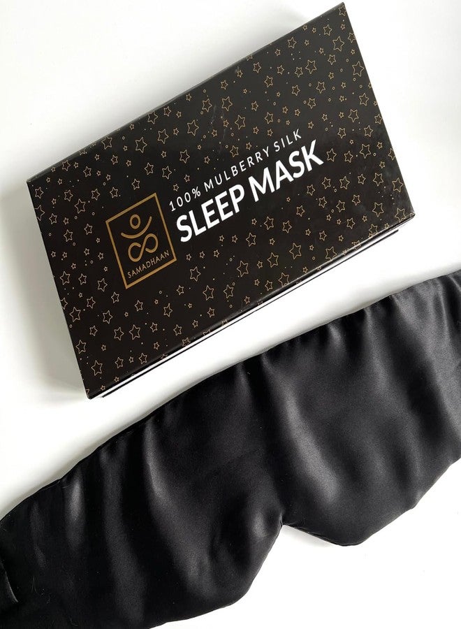 Samadhaan 100% Mulberry Silk Eye Mask for Sleeping | Sleep Mask for Side Sleepers | Adjustable Strap | Soft, Breathable Shade Cover | Blackout Silk Eye Sleeping Mask | Flight Essential | Black - Image 1