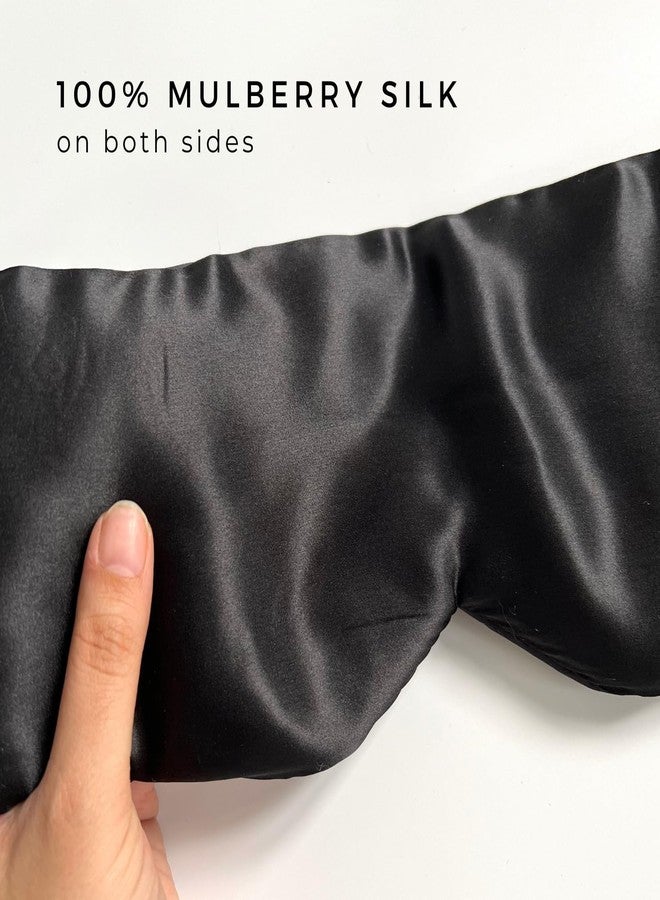 Samadhaan 100% Mulberry Silk Eye Mask for Sleeping | Sleep Mask for Side Sleepers | Adjustable Strap | Soft, Breathable Shade Cover | Blackout Silk Eye Sleeping Mask | Flight Essential | Black - Image 3