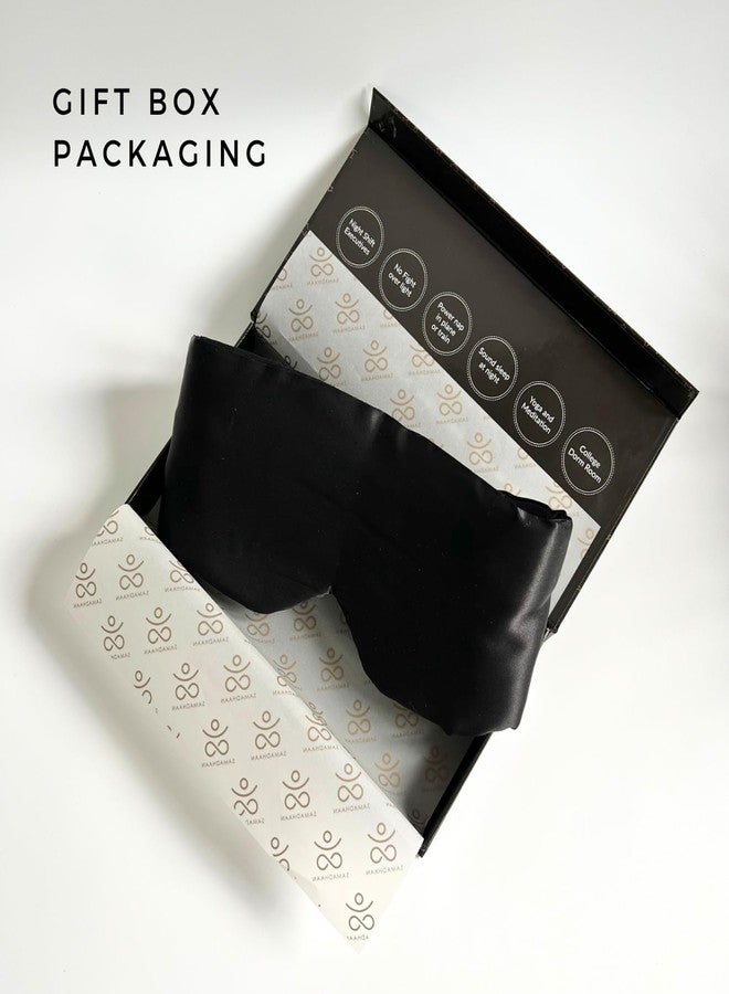 Samadhaan 100% Mulberry Silk Eye Mask for Sleeping | Sleep Mask for Side Sleepers | Adjustable Strap | Soft, Breathable Shade Cover | Blackout Silk Eye Sleeping Mask | Flight Essential | Black - Image 2