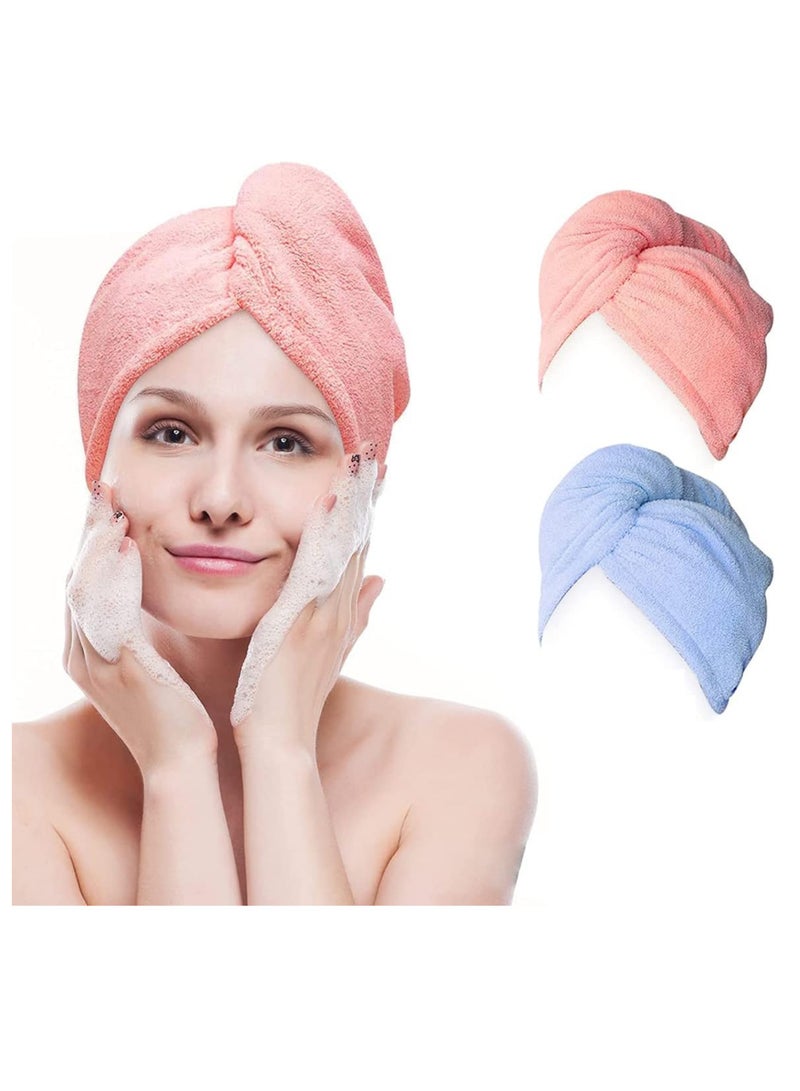 ECVV منشفة شعر من الألياف الدقيقة من ECVV، عبوتان، لفافة تجفيف الشعر مع زر وحلقة مرنة وتجفيف سريع للشعر، عمامة شعر ناعمة، منشفة استحمام فائقة الامتصاص، قبعة شعر لجميع تصفيفات الشعر للنساء والفتيات، عدد 1.0، 2 - Image 1