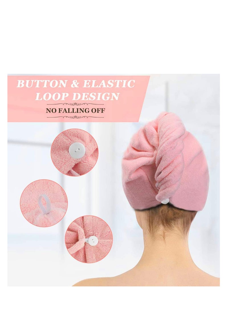 ECVV منشفة شعر من الألياف الدقيقة من ECVV، عبوتان، لفافة تجفيف الشعر مع زر وحلقة مرنة وتجفيف سريع للشعر، عمامة شعر ناعمة، منشفة استحمام فائقة الامتصاص، قبعة شعر لجميع تصفيفات الشعر للنساء والفتيات، عدد 1.0، 2 - Image 4