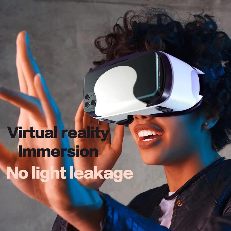 NALACAL نظارات VR ثلاثية الأبعاد عالية الدقة قابلة للتعديل مع وحدة تحكم، حماية للعين من الأشعة الزرقاء، خوذة واقع افتراضي متوافقة مع هواتف iOS وAndroid بحجم 5~7 بوصة، مثالية للألعاب والأفلام، تصميم خفيف الوزن - Image 4
