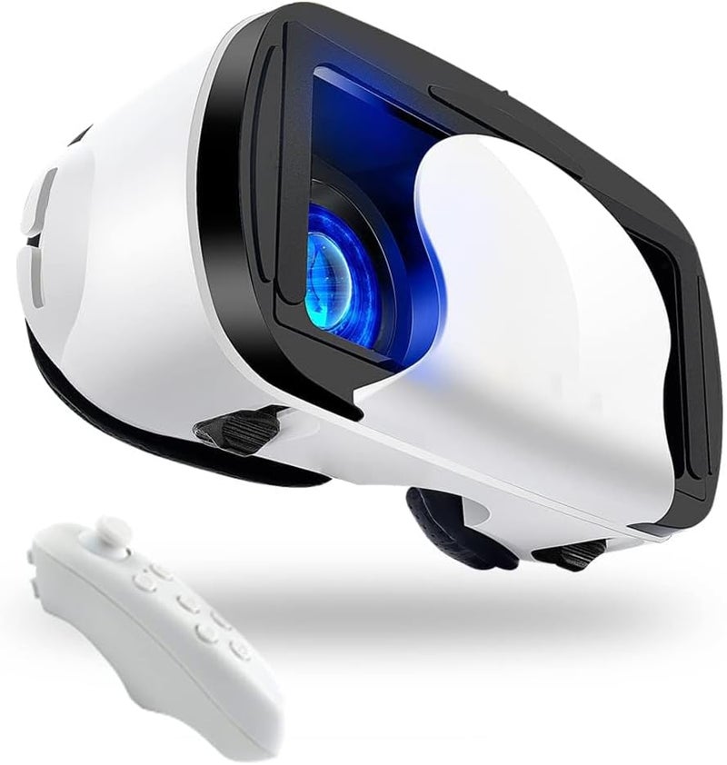 NALACAL نظارات VR ثلاثية الأبعاد عالية الدقة قابلة للتعديل مع وحدة تحكم، حماية للعين من الأشعة الزرقاء، خوذة واقع افتراضي متوافقة مع هواتف iOS وAndroid بحجم 5~7 بوصة، مثالية للألعاب والأفلام، تصميم خفيف الوزن - Image 1
