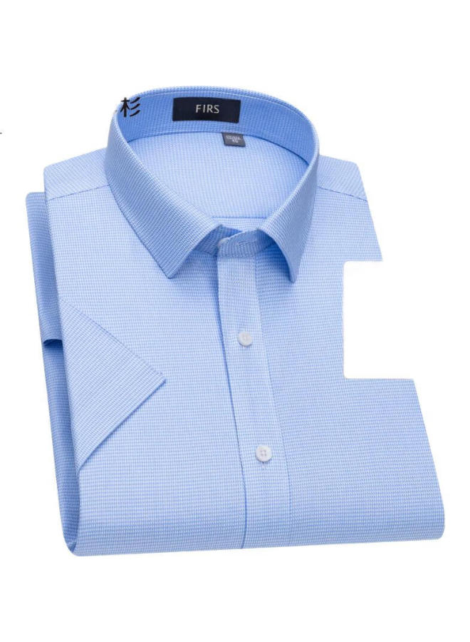 FIRS Men'S Short Sleeve Cotton Business Dress Shirt Non-Iron Summer New Blue Bird Checkered 41 - Image 2