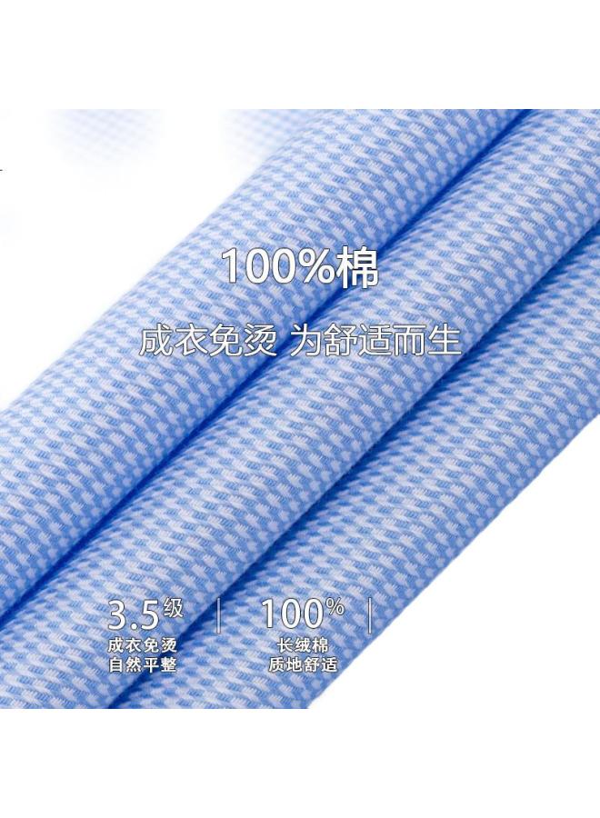 FIRS Men'S Short Sleeve Cotton Business Dress Shirt Non-Iron Summer New Blue Bird Checkered 41 - Image 1