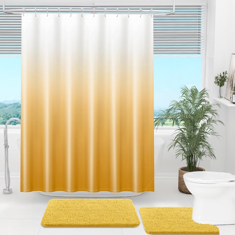 OLANLY Luxury Yellow and White Ombre Shower Curtain Sets with 12 Hooks  Waterproof and Washable Decorative Shower Curtains for Bathroom  72x72 Inches - Image 2
