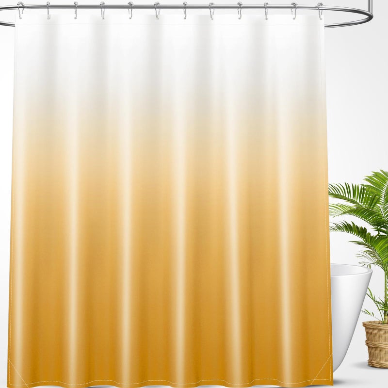 OLANLY Luxury Yellow and White Ombre Shower Curtain Sets with 12 Hooks  Waterproof and Washable Decorative Shower Curtains for Bathroom  72x72 Inches - Image 1