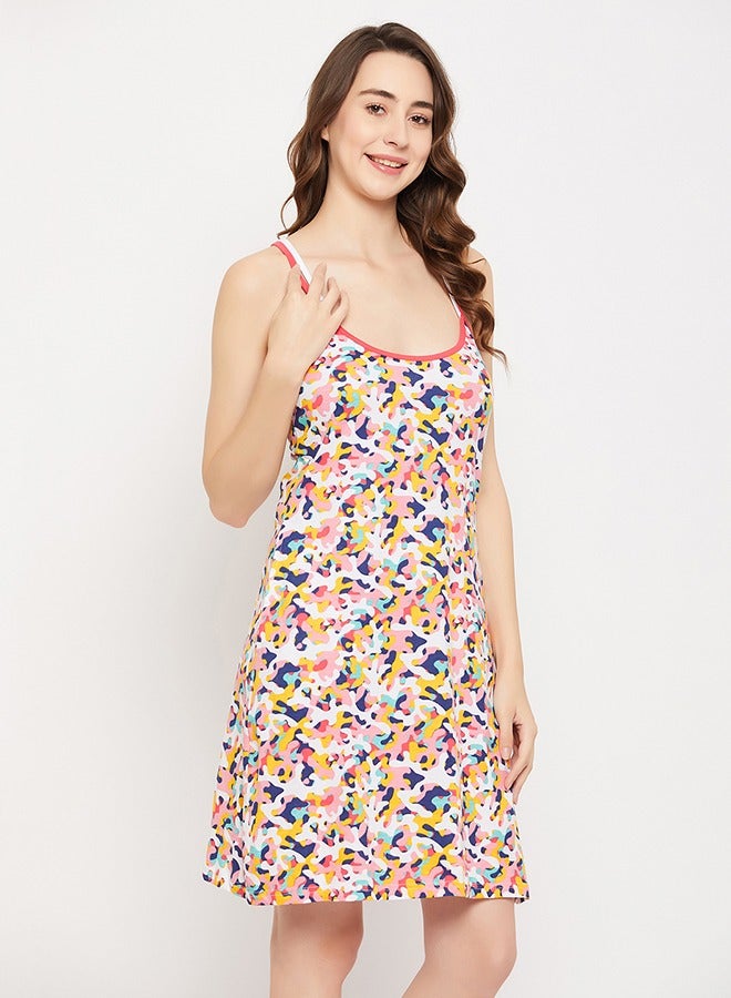 Clovia Camouflage Print Short Night Dress in Multicolour - 100% Cotton