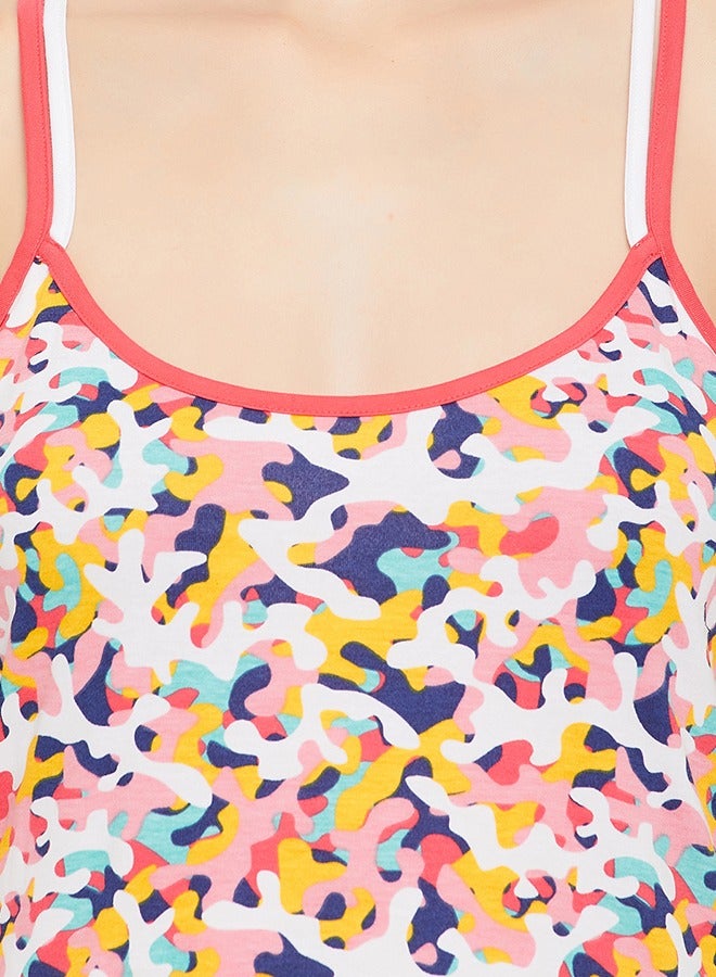 Clovia Camouflage Print Short Night Dress in Multicolour - 100% Cotton
