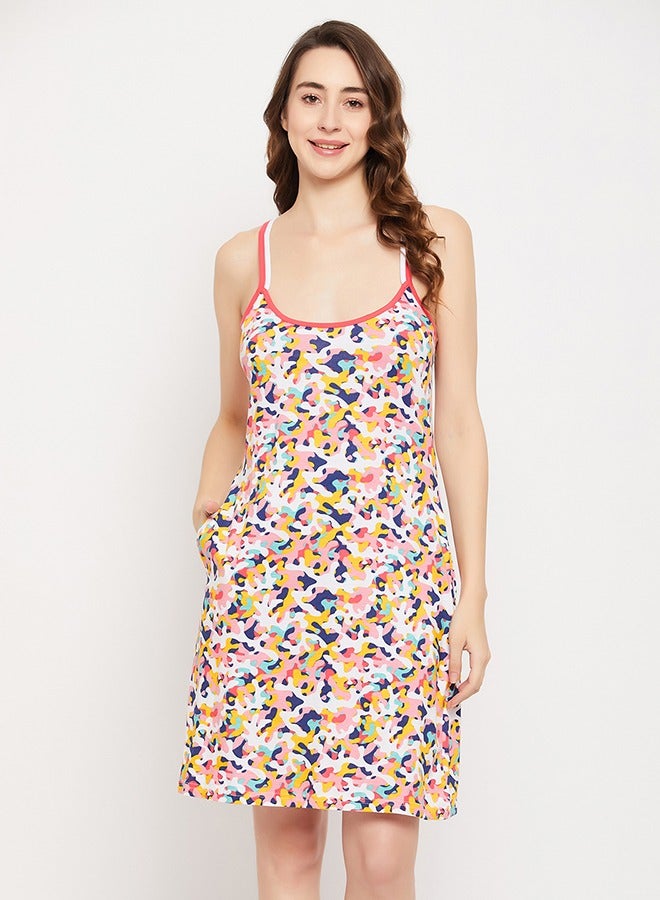 Clovia Camouflage Print Short Night Dress in Multicolour - 100% Cotton