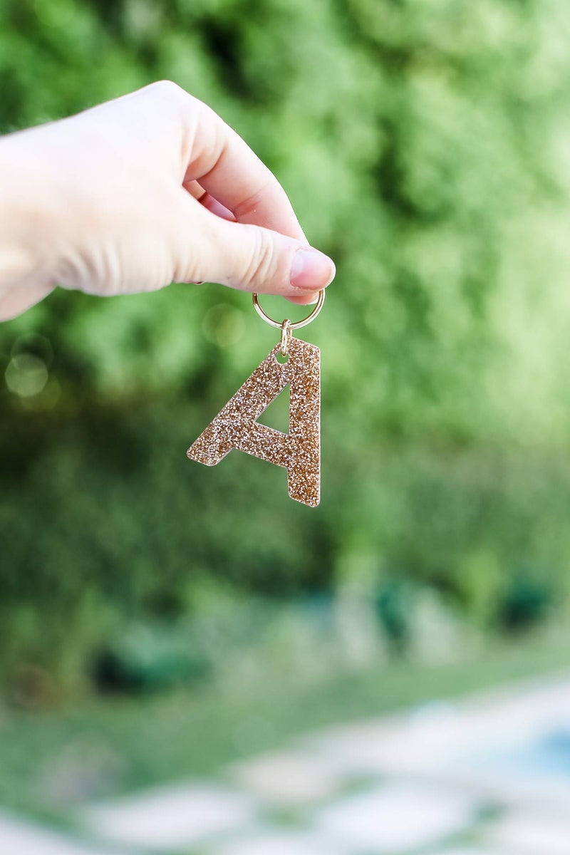 Lucky Feather Letter A Keychain Accessories for Women, Gold Glitter Initial Key Ring - Image 4