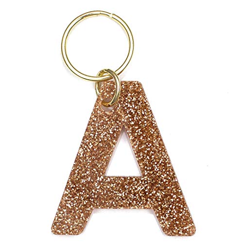 Lucky Feather Letter A Keychain Accessories for Women, Gold Glitter Initial Key Ring - Image 1