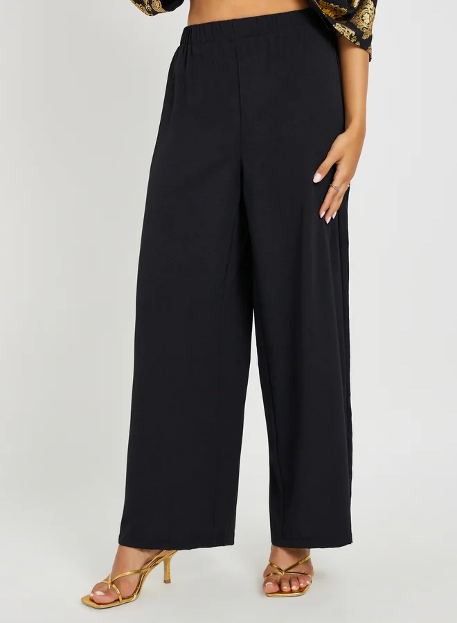 Styli Foil Printed Cape Look Top and Wide Leg Pants Set
