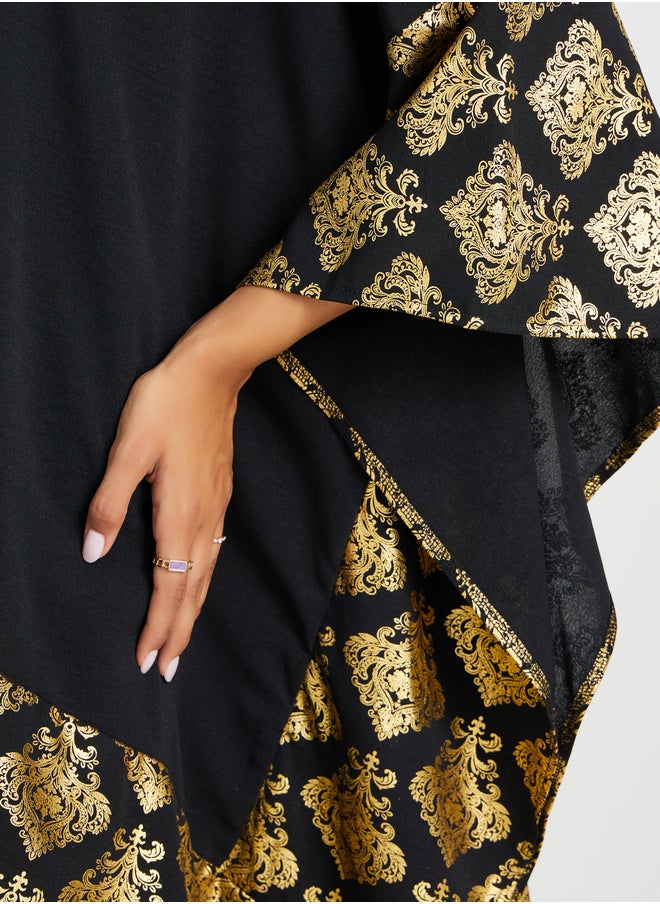 Styli Foil Printed Cape Look Top and Wide Leg Pants Set  - Image 4