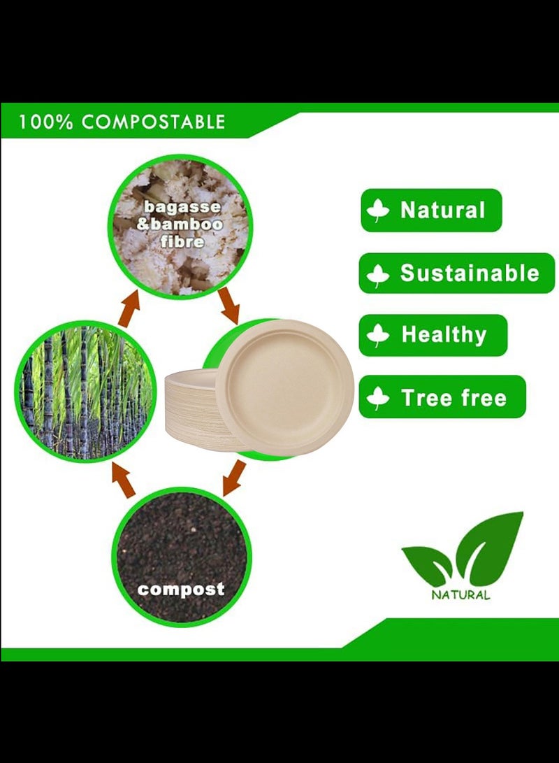 Paper Plates, 100% Compostable Heavy Duty, Disposable 9 Inch, Small Dessert Plate - [50-Pack]- Eco-Friendly, Biodegradable Bagasse Natural Brown Small Plates  - Image 5