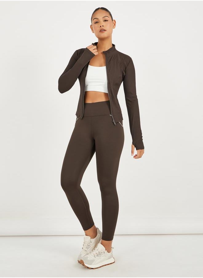 Styli - Rib Textured Thumbhole Detail Zip Up Jacket - Image 1