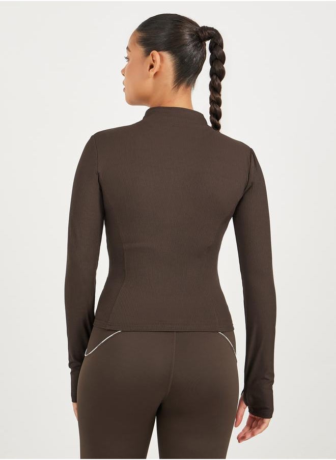 Styli - Rib Textured Thumbhole Detail Zip Up Jacket - Image 1