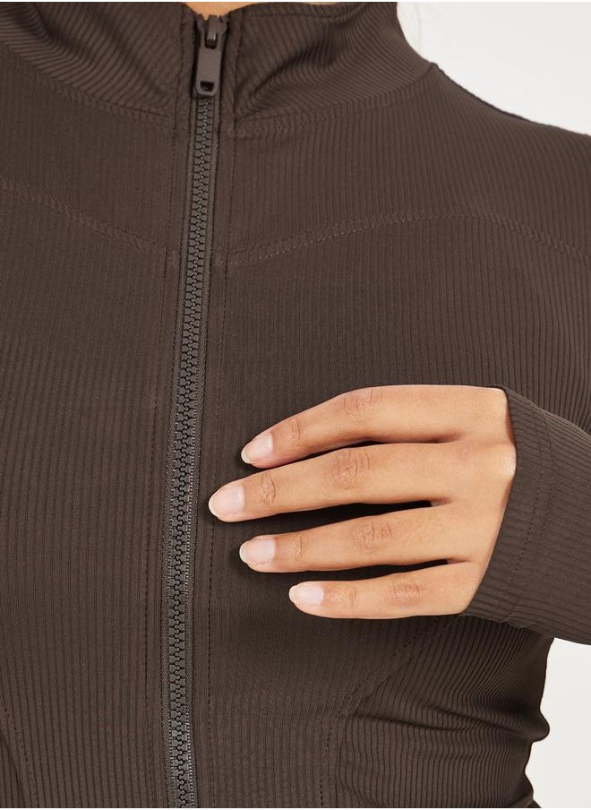Styli - Rib Textured Thumbhole Detail Zip Up Jacket - Image 1