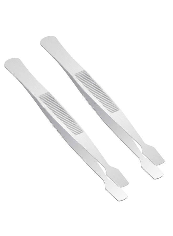 Salbsever 2 Pcs Stamp Tweezers Tongs Stainless Steel Collecting Supplies Philately Stamps Collector Tools Flat Wide Tip Precision For Stamps, Documents, Photo Development - Image 1