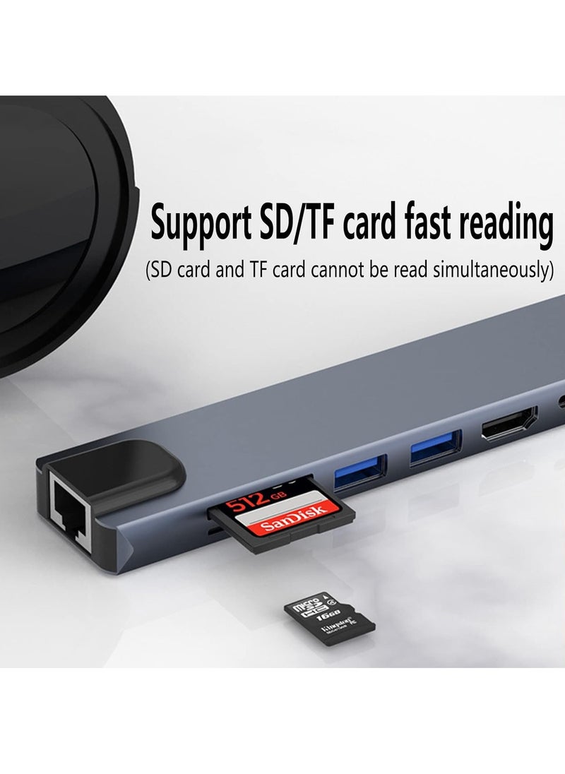 Generic - 8 in 1 USB Type C Hub, 4K@30Hz, 2.0 3.0 Port, Ethernet, PD100W Charging, SD TF Card Reader, Compatible with USB Laptops and Other Devices, 8 in 1 - Image 1
