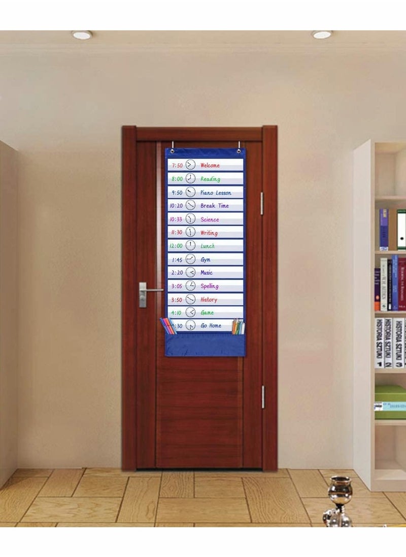 Excefore - Daily Schedule Pocket Chart, blue Visual Class Schedule Chart with 13+1 Pockets - Image 1