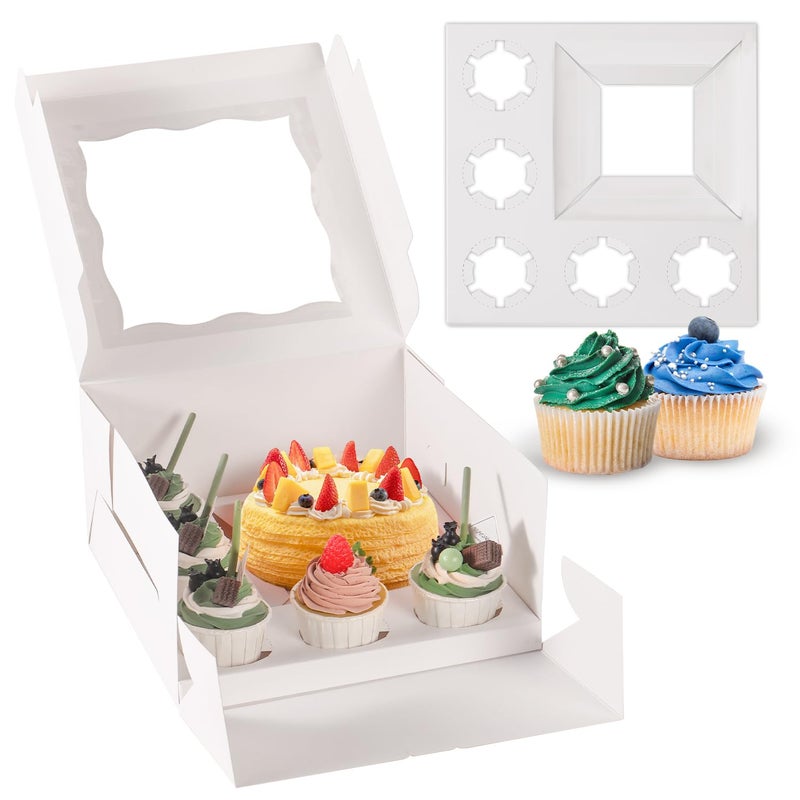 JCD 8pcs 1+2 Cupcake paper box Perfect for Bento Box Cake and Cupcakes, Bento Cake and Cupcake Boxes Combo, 8 Sets: Cupcake and Bento Cake Boxes Fit 2 Regular Cupcakes and Mini Cake. (1+5/8pcs) - Image 1