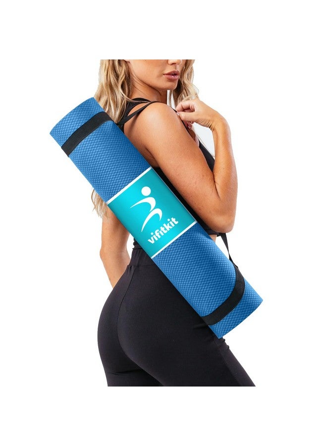 Vifitkit Yoga mat for Women, Yoga Mat for Men, Exercise Mat for Home Workout, Anti Slip Yoga Mat Workout, Yoga Mat For Kids, Gym Mat for Workout at Home with Strap (Blue, 4mm) - Image 1