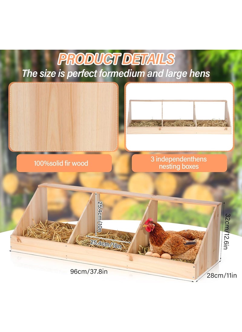 Nosiny Nosiny Triple Nesting Boxes Wood Chicken Nesting Box 3 Compartment Room Hen Chicken Laying Boxes Versatile Use Easy Assemble for Duck Poultry 374 x 128 x 112 Inch Brown  - Image 3