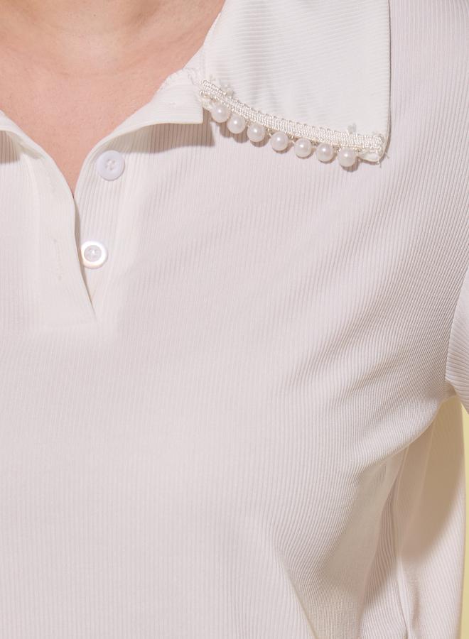 Take Two Take Two Pearls Embellishment Detail Polo T-Shirt  - Image 4