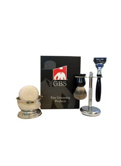 G.B.S Premium Shaving Set For Men 5 Blade Compatible Black Handle Wet Shaving Kit Comes In Box Badger Shaving Brush & Stainless Razor Stand Shave Soap + Bowl Effortless Glide Premium Barber  - Image 1