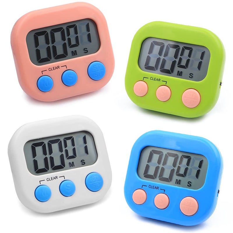 Minute Cooking Timer4 PCS Kitchen Countdown Timer4Color Stop Watch Magnetic Timer With Loud Alarm Big Digital for Cooking Boiling Eggs Children Shower Toothbrush Bathroom Kids Teacher Gym Classroom