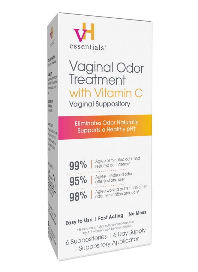 vH Essentials vH essentials Vaginal Odor Treatment with Vitamin C, Boric Acid Suppositories Alternative, Supports Balanced pH, Eliminates Naturally, Suppositories, 6 w/Applicator, White  - Image 1