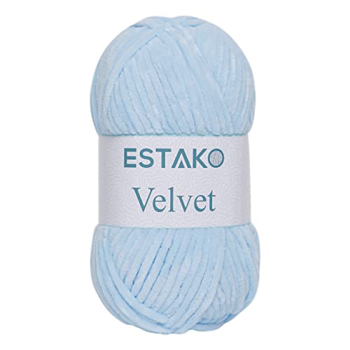 Estako Velvet Chenille Blanket amigurumi Yarn for Crocheting and Knitting Super Bulky 100 gr (132 yds) (1220 - Blue) - Image 1