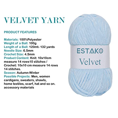 Estako Velvet Chenille Blanket amigurumi Yarn for Crocheting and Knitting Super Bulky 100 gr (132 yds) (1220 - Blue) - Image 2
