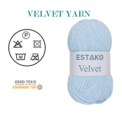 Estako Velvet Chenille Blanket amigurumi Yarn for Crocheting and Knitting Super Bulky 100 gr (132 yds) (1220 - Blue) - Image 3