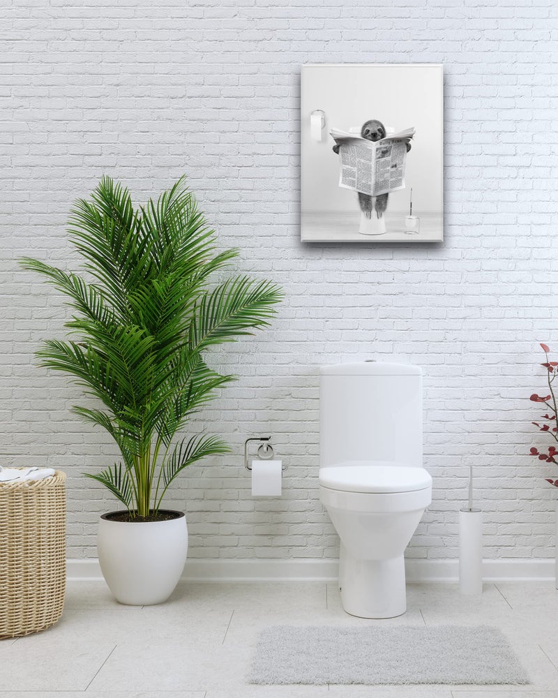 UPWOIGH Bathroom Wall Art,12x16in Black and White Sloth Wood Wall Decor,Animal Reading Newapapers Abstract prints for Bedroom Classroom 1 Pack Gift - Image 5
