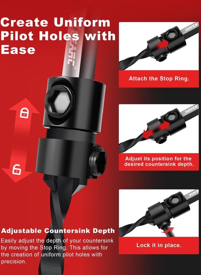 EZARC Countersink Drill Bit Set, 15 PCS Tapered Drill Bits Counter Sink Drill Bit with 2PCS Wood Plug Cutter 1/4" Hex Shank Quick Change for Woodworking with Storage Box - Image 5