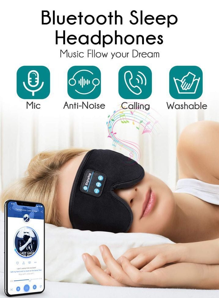 Sleeping Headphones 3D Sleeping Mask Bluetooth Wireless Music Blackout Eye Mask Side Bluetooth Headset Ultra-thin Stereo Speakers Soft Comfortable and Breathable Sleeping Eye Mask for Men and Women Eye Mask for Travel/Sleeping - Image 2