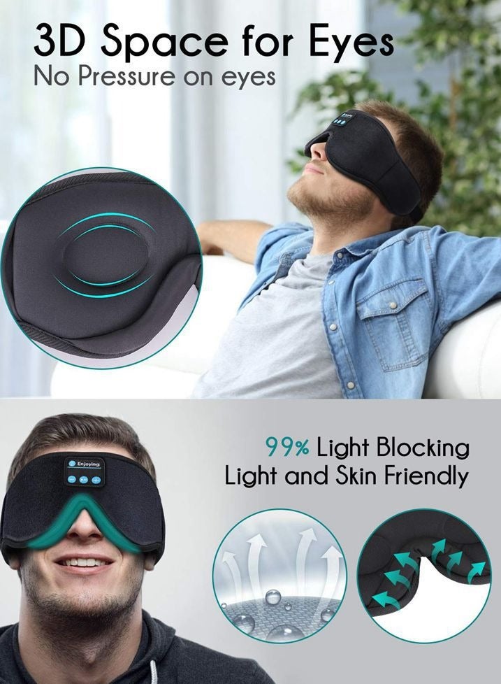 Sleeping Headphones 3D Sleeping Mask Bluetooth Wireless Music Blackout Eye Mask Side Bluetooth Headset Ultra-thin Stereo Speakers Soft Comfortable and Breathable Sleeping Eye Mask for Men and Women Eye Mask for Travel/Sleeping - Image 3